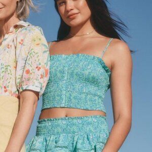 Roller Rabbit Women's Garden Floral Smocked Peplum Tank Top Teal